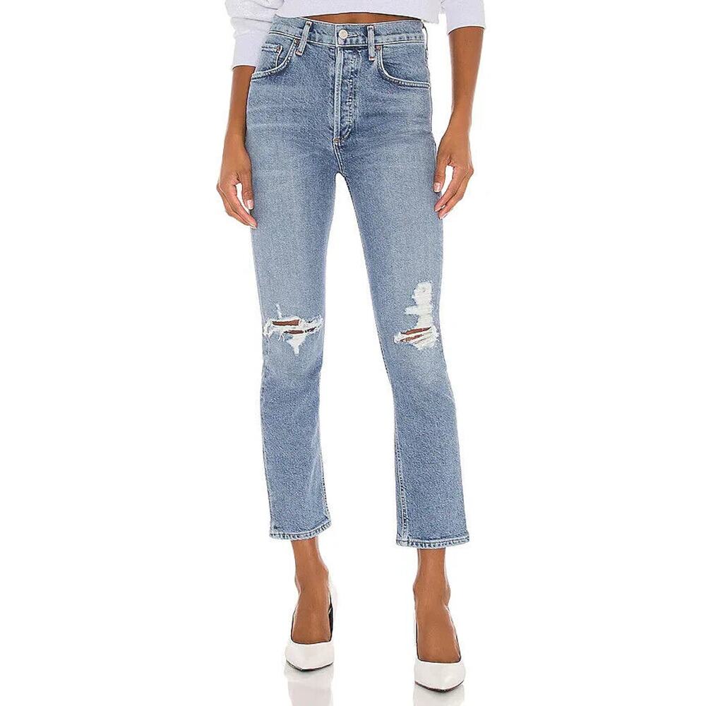 Agolde Light Blue Distressed Ankle Crop Jeans